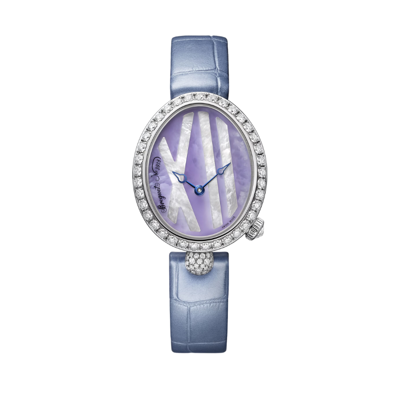 REINE DE NAPLES 9818 33 MM WHITE GOLD WITH LAVANDER MOTHER OF PEARL DIAL