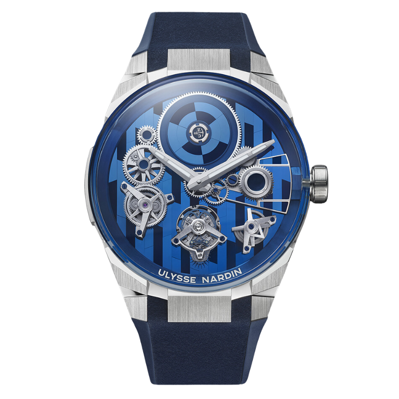BLAST FREE WHEEL MARQUETRY 45 MM WHITE GOLD WITH BLUE DIAL
