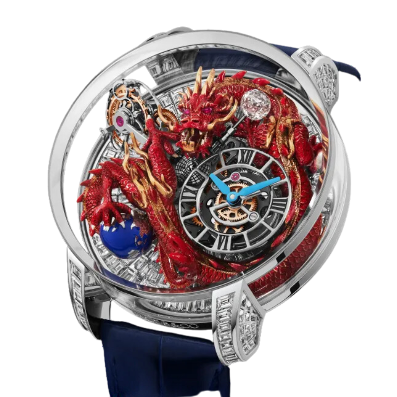 ASTRONOMIA ART RED DRAGON BAGUETTE 47 MM 18K WHITE GOLD WITH OPEN WORKED DIAL