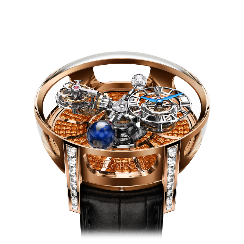 ASTRONOMIA TOURBILLON BAGUETTE ORANGE SAPPHIRES 50 MM 18K ROSE GOLD WITH OPENWORKED DIAL