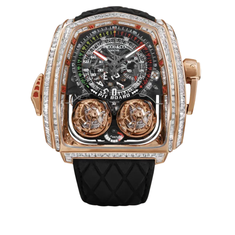 TWIN TURBO FURIOUS BAGUETTE WHITE DIAMONDS ROSE GOLD 57 MM 18K ROSE GOLD WITH OPEN WORKED DIAL