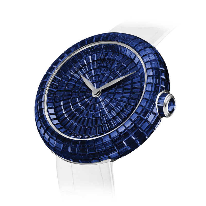 BRILLIANT FULL BAGUETTE BLUE SAPPHIRES 44 MM 18K WHITE GOLD WITH BLUE DIAL