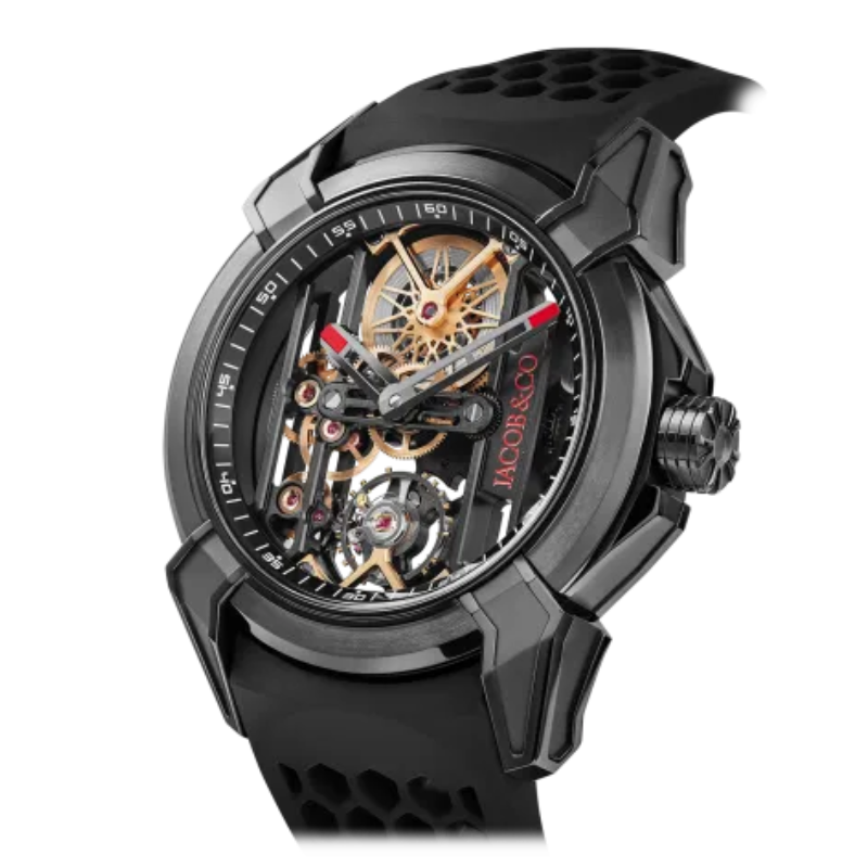 EPIC X BLACK TITANIUM BLACK RING (5N COLOR GEARS) 44 MM BLACK DLC TITANIUM WITH OPEN WORKED DIAL