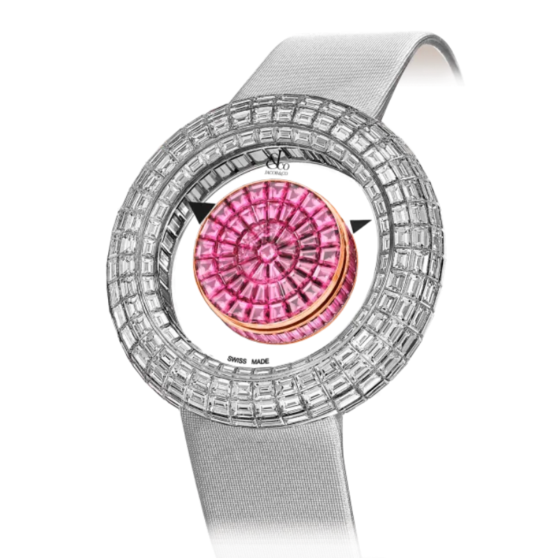 BRILLIANT MYSTERY BAGUETTE PINK SAPPHIRES  44 MM 18K WHITE GOLD WITH PINK DIAL