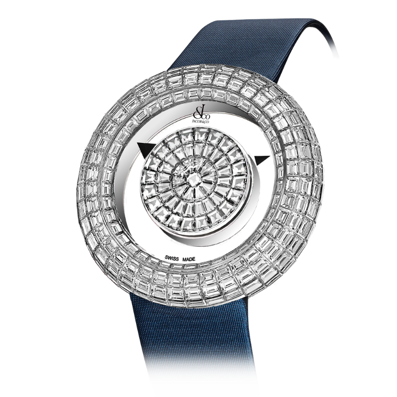 BRILLIANT MYSTERY BAGUETTE DIAMONDS 38 MM 18K WHITE GOLD WITH WHITE DIAL