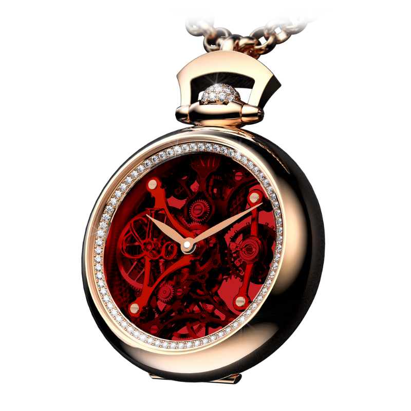 BRILLIANT WATCH PENDANT RED 42 MM 18K ROSE GOLD WITH OPENWORKED DIAL