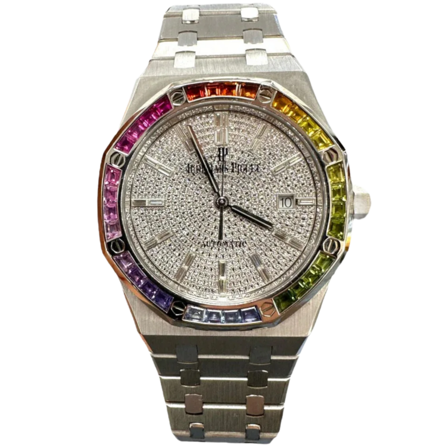 Audemars Piguet Royal Oak Ref. 15413BC.YY.1220BC.01 41MM White Gold Pave Dial with Rainbow Bezel