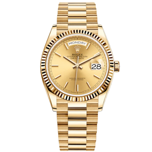 Rolex Ref. 128238 36MM Yellow Gold Day Date Champagne Stick Dial