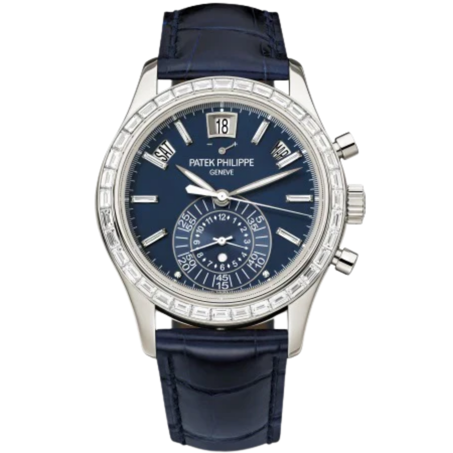 Patek Philippe Complications Ref. 5961P 40.5mm Platinum Blue Dial Annual Calendar with Baguette Bezel/Indices