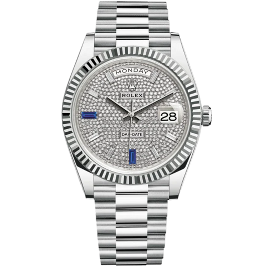 228236A White Gold Day Date Baguette Dial