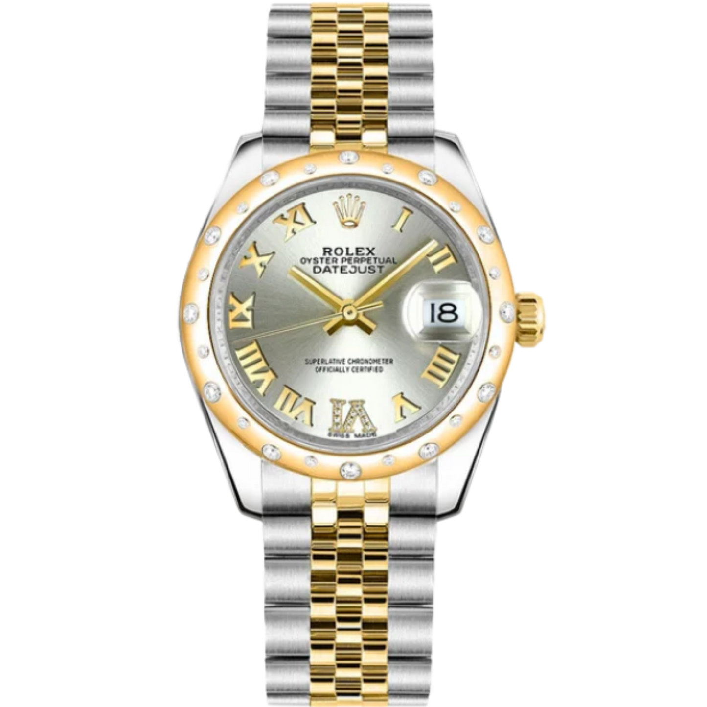 178343 Two Tone SS/YG Datejust on Jubilee Silver Dial Roman Numerals with Domed Diamond Set Bezel