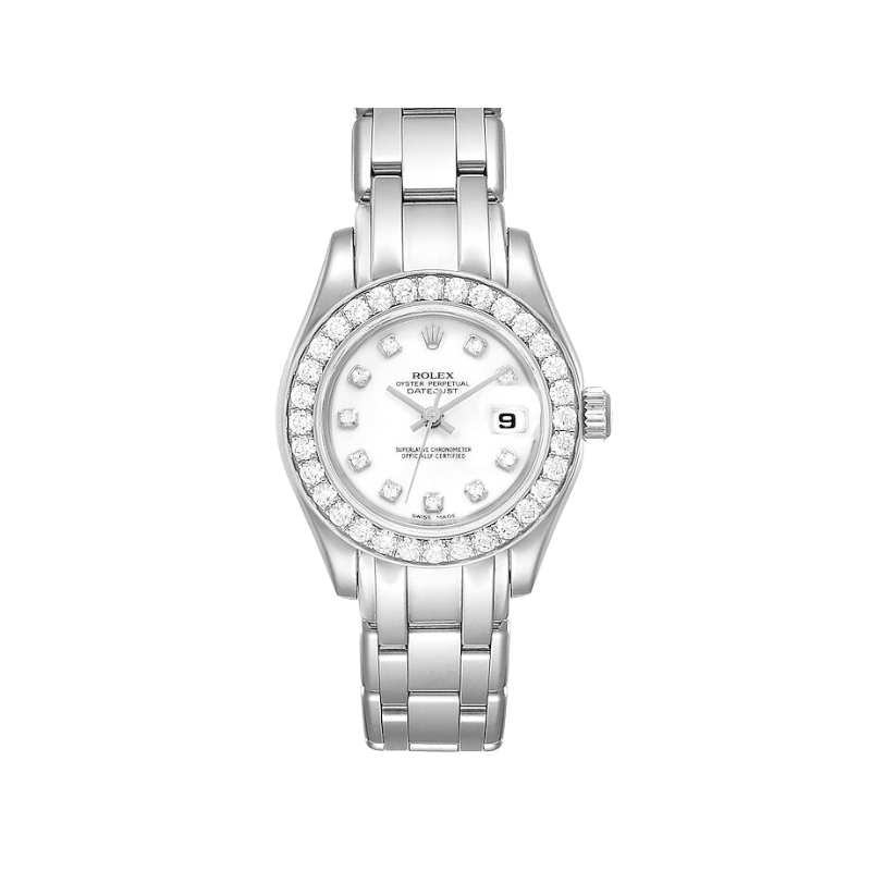 80299 29MM White Gold Lady Datejust Pearlmaster MOP Dial with Diamond Bezel