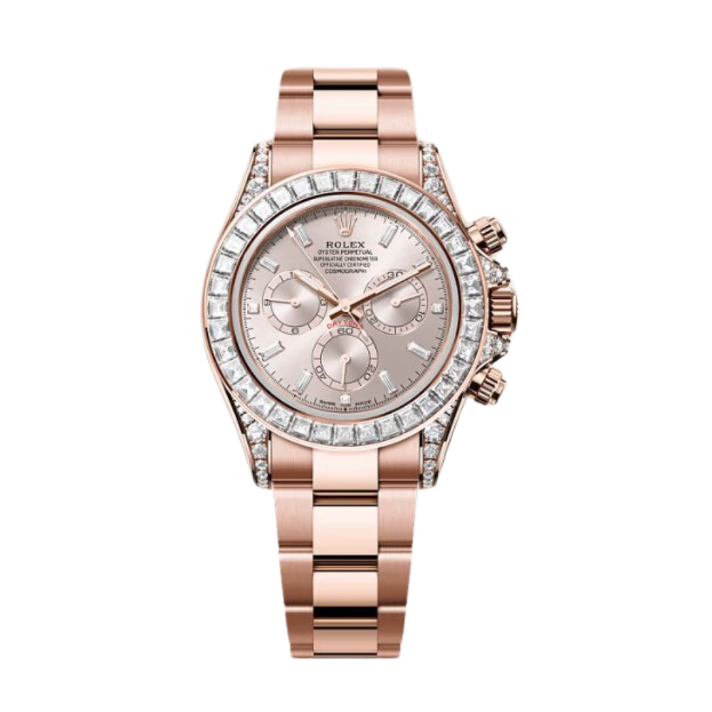 Rolex Daytona Ref. 126595TBR Everose Gold Case Sundust Dial with Baguette Diamonds and Diamond-Set Bezel