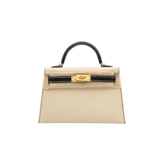 Hermes K20 HSS Special Order Craie x Black Epsom Gold Hardware B Stamp