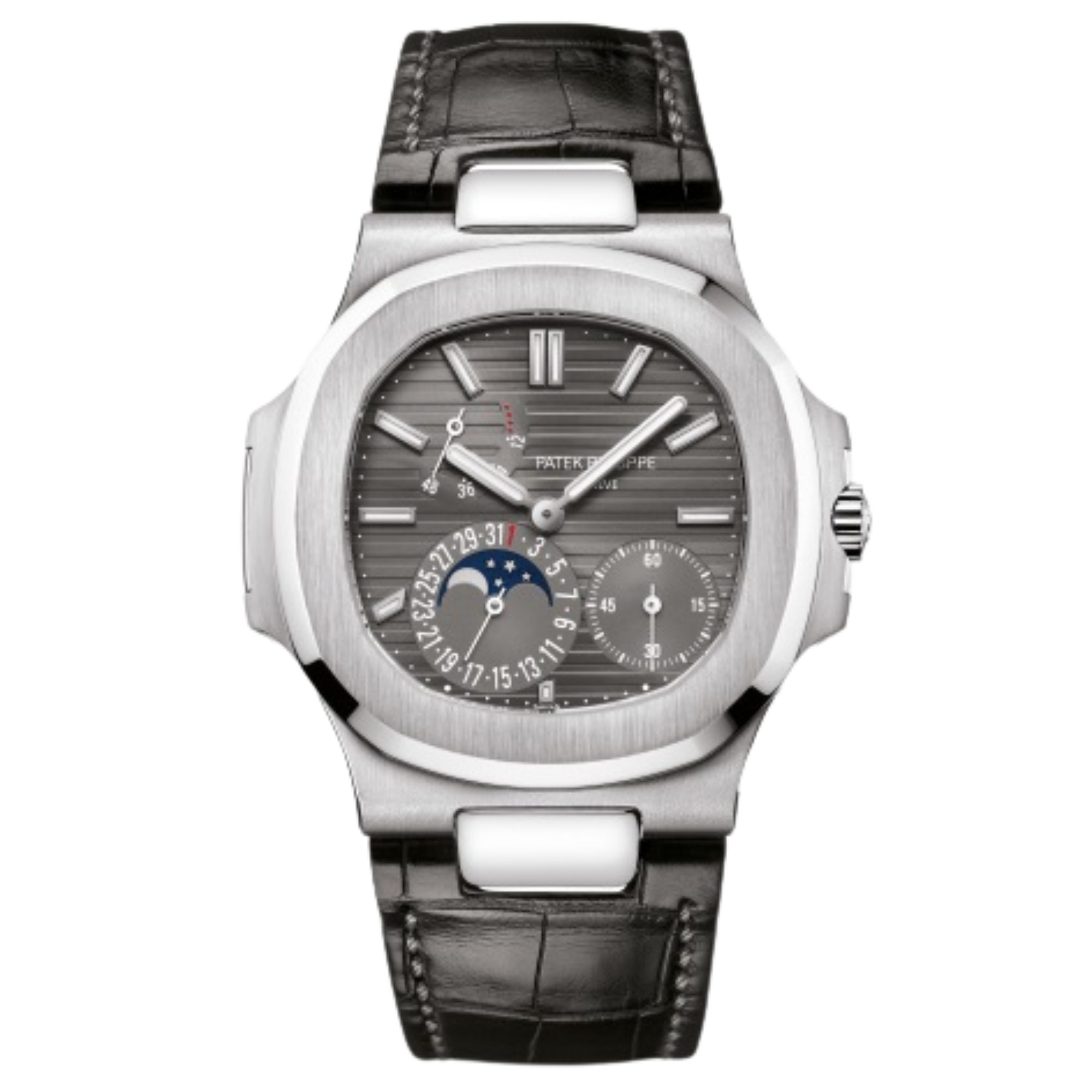 Patek Philippe Nautilus Ref. 5712G White Gold Moonphase on Leather