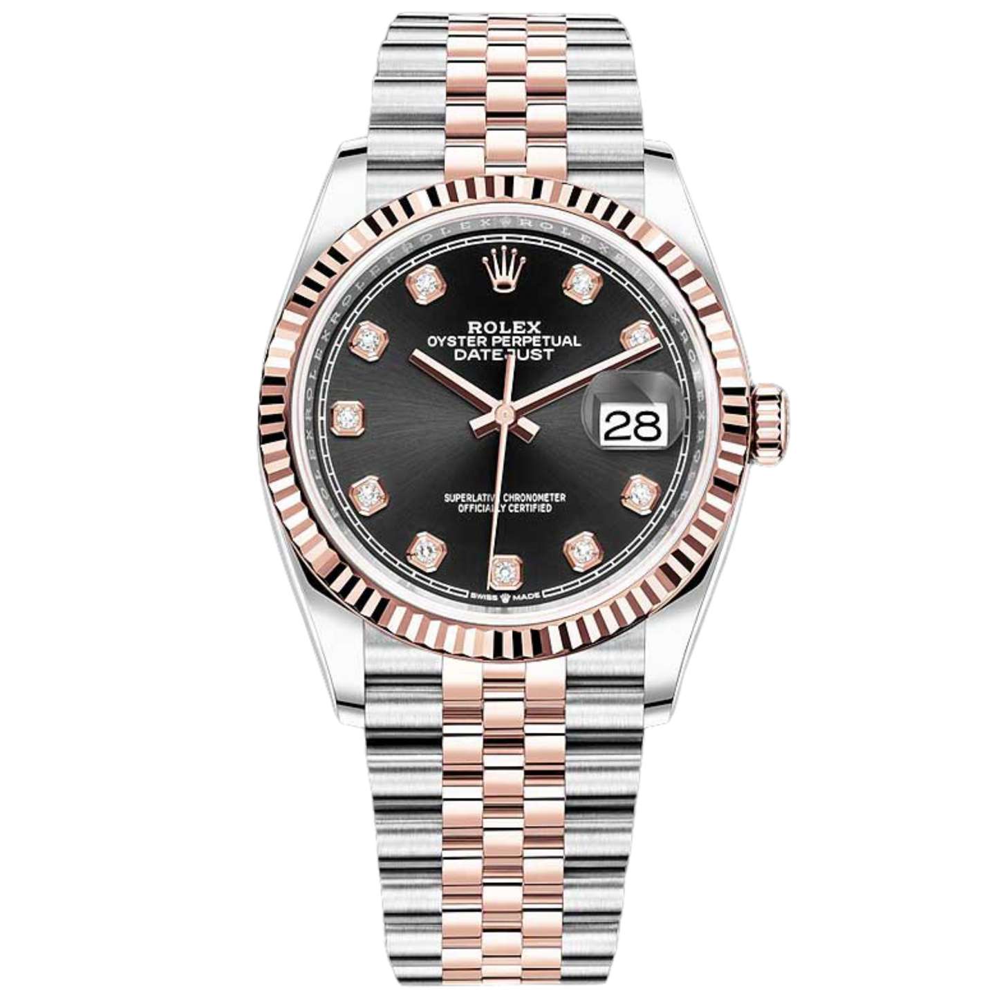 Rolex Datejust Ref. 126231G Two Tone SS/RG Black Diamond Dial on Jubilee/Fluted Bezel