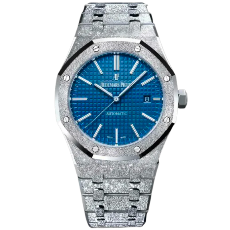 15410BC.GG.1224BC.01 41MM White Gold Frosted Royal Oak Blue Dial