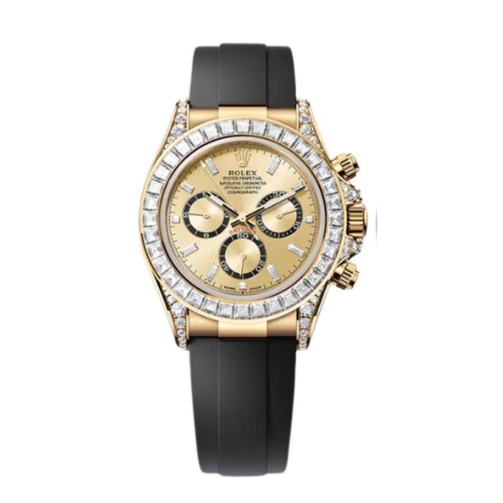 Rolex Daytona Ref. 126538TBR Yellow Gold Case Gold Dial with Diamonds and Diamond-Set Bezel in Oysterflex