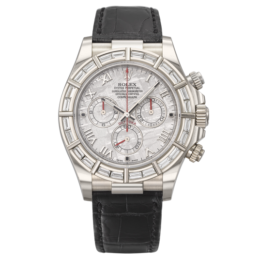 Rolex Daytona Ref. 116589BR White Gold Meteorite Dial with Baguette Set Bezel