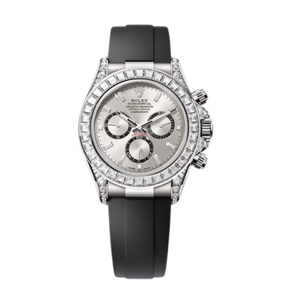 Rolex Daytona Ref. 126539TBR White Gold Case Steel Dial with Diamonds and Diamond-Set Bezel in Oysterflex