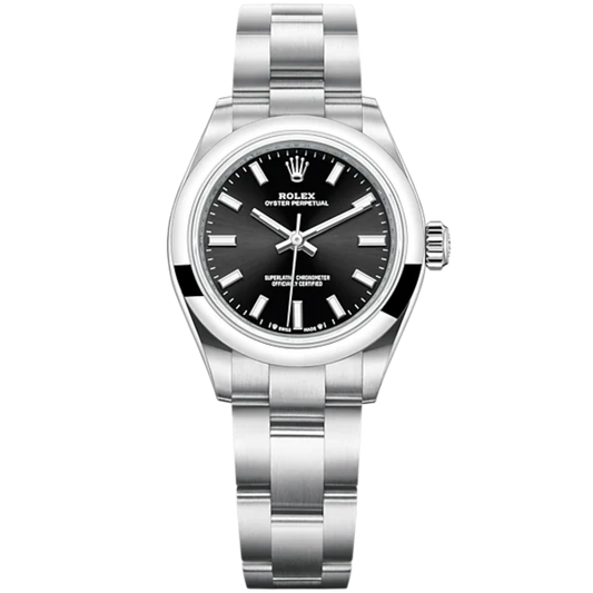 Oyster Perpetual 28 28m Oyster Bracelet Oystersteel with Bright Black Dial Domed Bezel