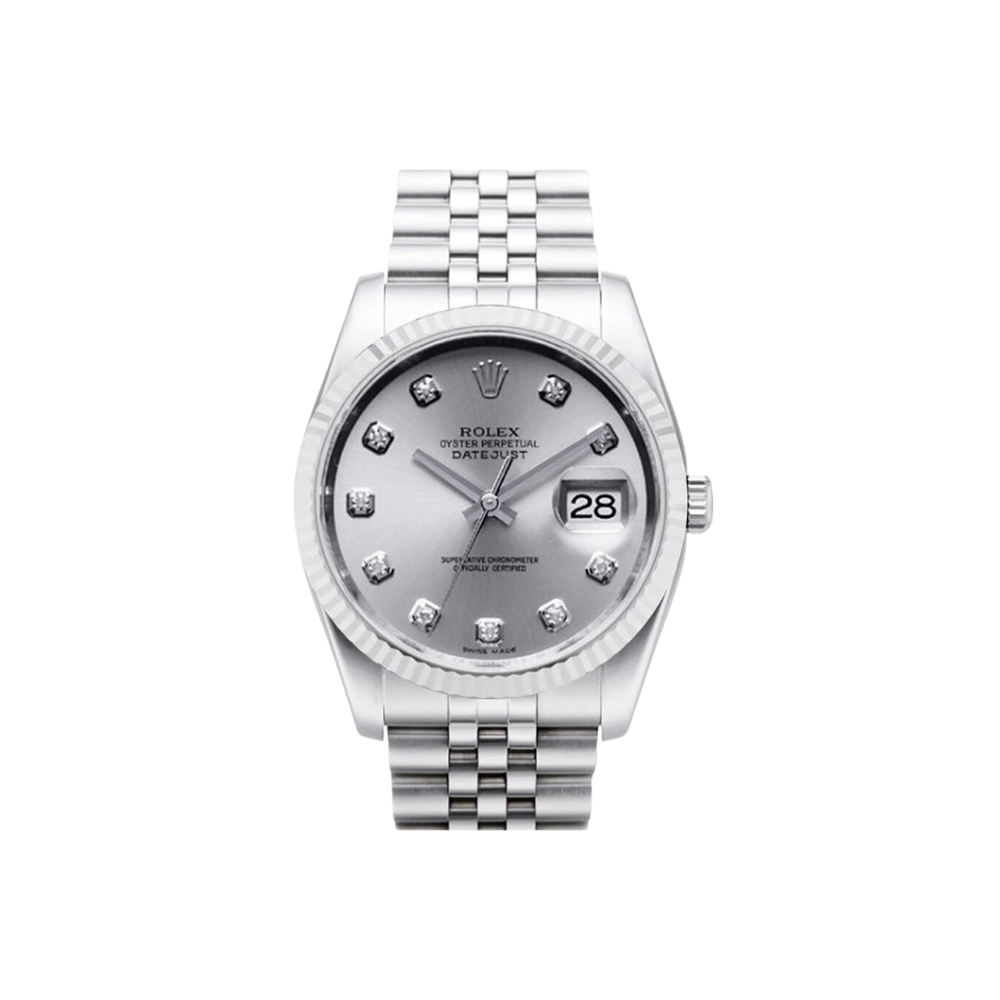 Rolex Datejust Ref. 116234 36mm Silver Diamond Dial on Jubilee