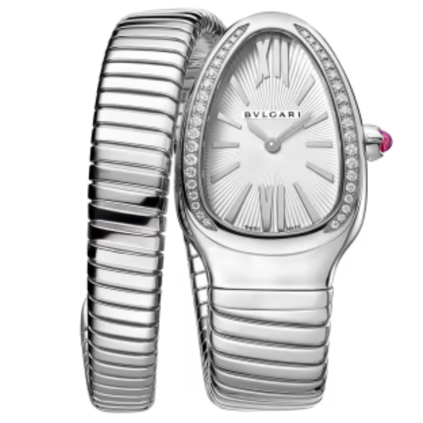 Bvlgari Ref. 101816 Stainless Steel White Dial Single Coil Serpenti with Diamond Bezel 2025 Brand New Complete