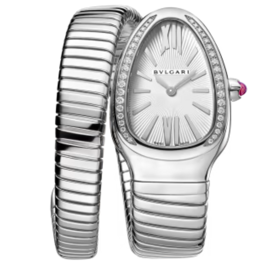 Bvlgari Ref. 101816 Stainless Steel White Dial Single Coil Serpenti with Diamond Bezel 2025 Brand New Complete