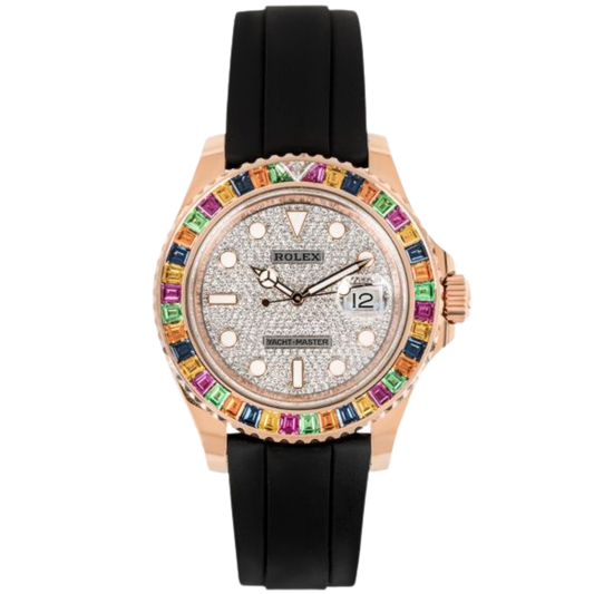 Rolex Yacht-Master 40 Ref. 116695SATS Rainbow Bezel Factory Set White Pave Dial
