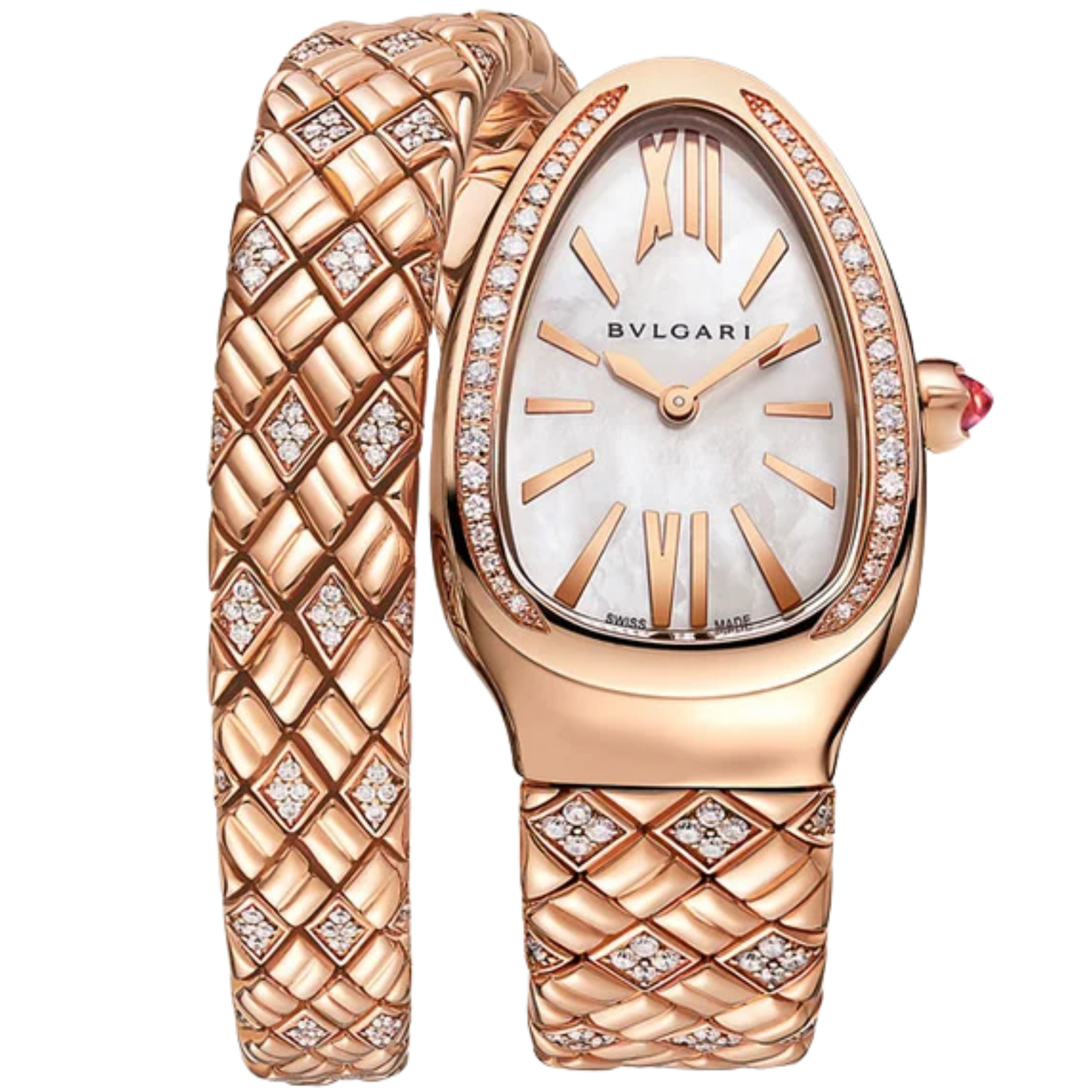 Bvlgari Ref. 103250 Serpenti Rose Gold White Dial Diamond Bezel (Size S)