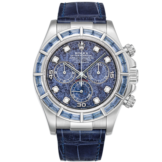Rolex Daytona Ref. 116589SACI ⁠White Gold Baguette Bezel Sodalite Diamond Dial on Leather