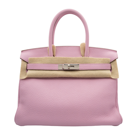 Hermes Birkin30 09 Mauve Pale Clemence PHW- B Stamp