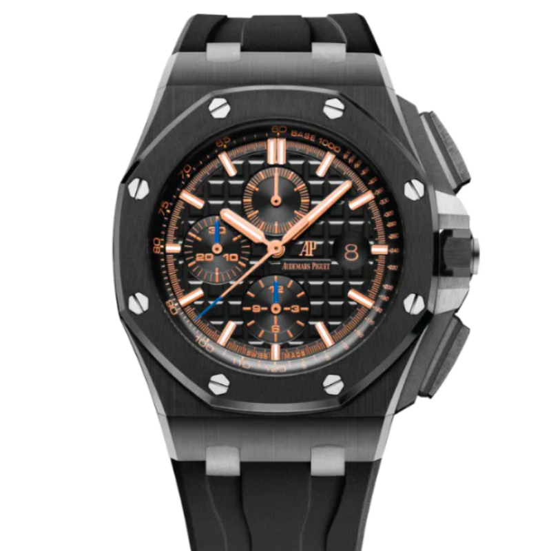 26405CE.OO.A002CA.02 42MM Black Ceramic Royal Oak Offshore Black Dial with Blue Accents (Watch + Card)