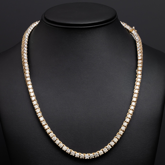 Tennis Chain - Yellow Gold - 25 Pointers - 14KT - 51.2 Grams - 20.5 Inches - (110 Stones * 0.25Cts : 27.5 CTW) (1,320 Smaller Stones 0.005:6.6CTW ) Color I , Clarity SI1/SI2- Sides of the chain are iced out as well