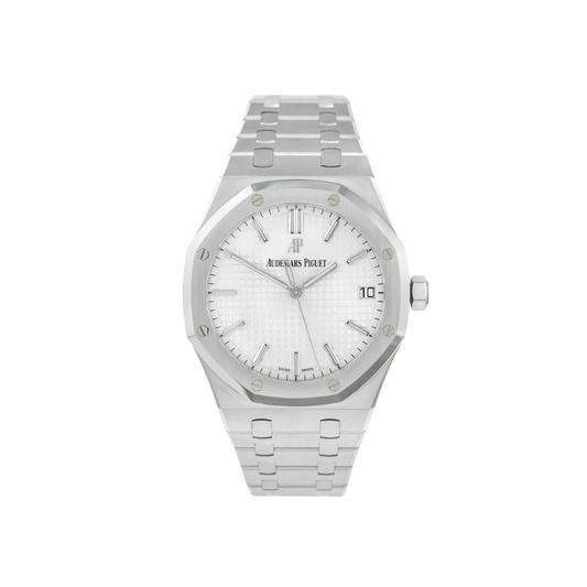 15500ST.OO.1220ST.04 41MM Stainless Steel Royal Oak White Dial Preowned Complete with Box and Papers
