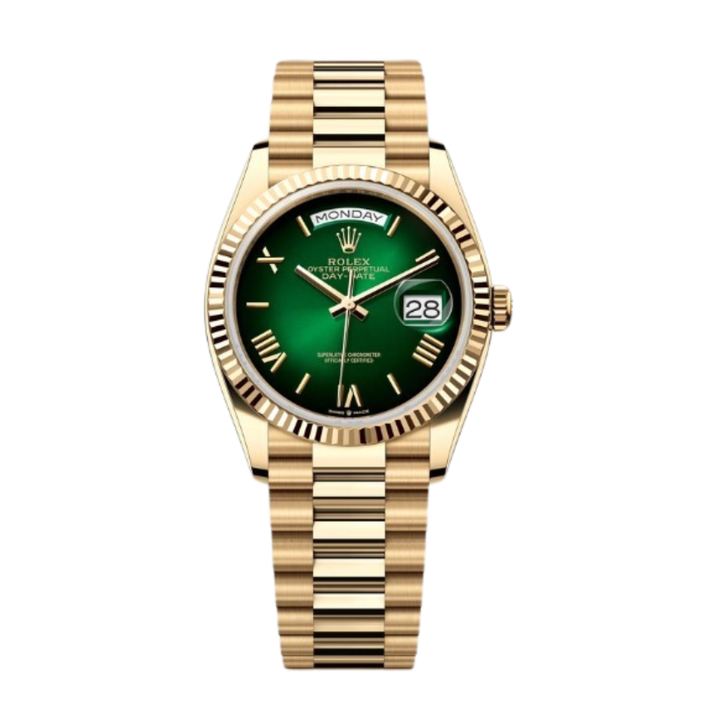 Rolex Day-Date Ref. 128238 36MM Yellow Gold Case Ombré Green Dial