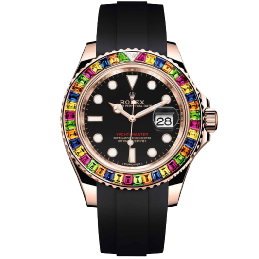 Rolex Yacht-Master 40 Ref. 116695SATS Rainbow Bezel Factory Set Black Dial