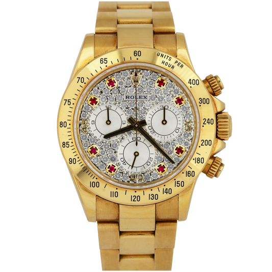 Rolex Daytona Ref. 116528 Yellow Gold Pave Dial with Ruby Markers