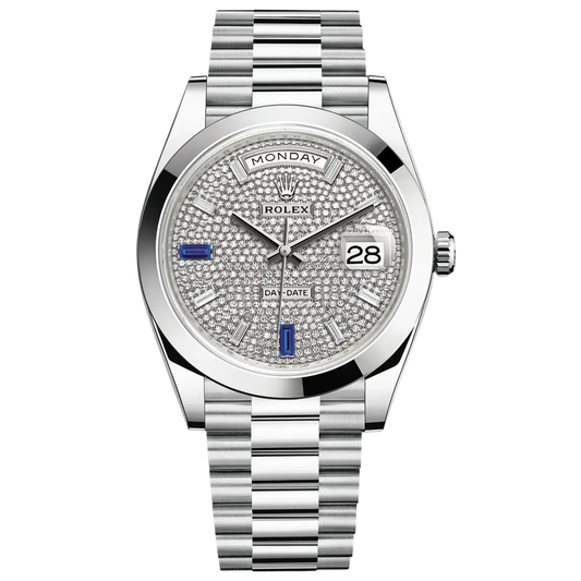 Rolex Day Date Ref. 228206 Platinum 40mm with Sapphire/Baguette Pave Dial