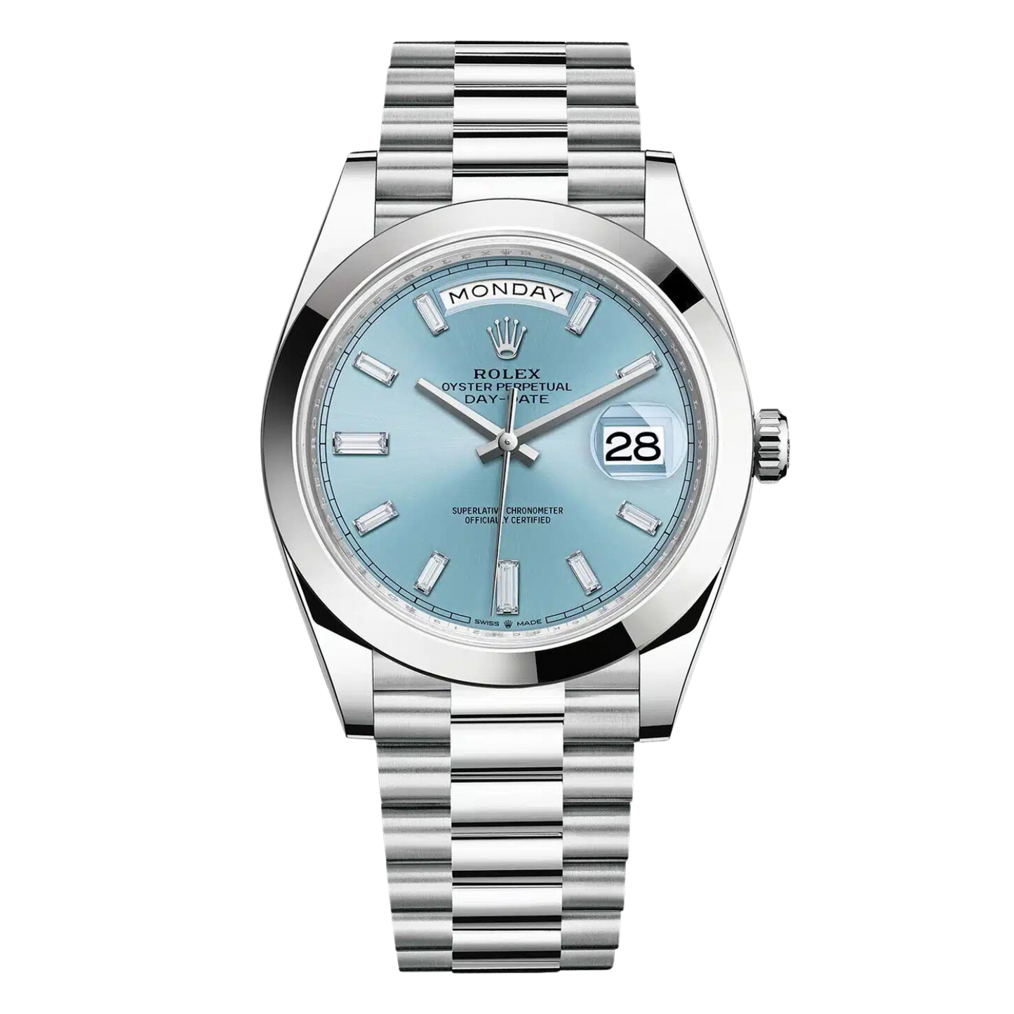 Rolex Day Date Ref. 228206A Platinum Ice Blue Dial with Baguette Markers