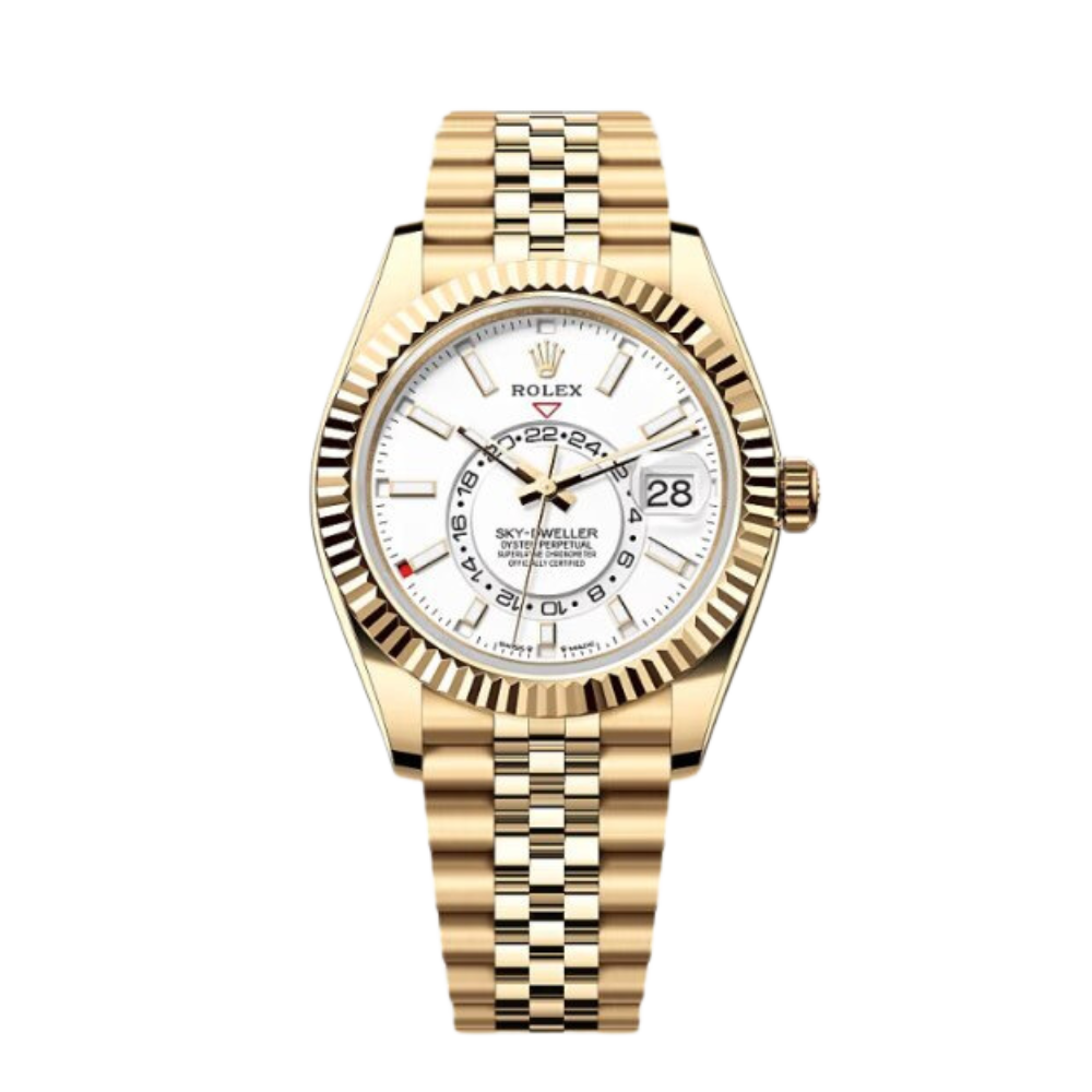 Rolex Sky-Dweller Ref. 336938 Yellow Gold Case White Dial in Jubilee Bracelet