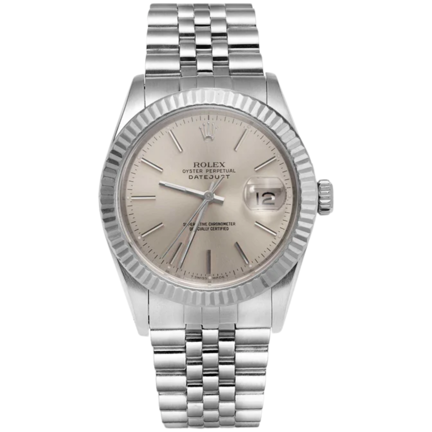 Rolex Datejust Ref. 16220 36MM Stainless Steel on Jubilee Silver Dial Fluted Bezel