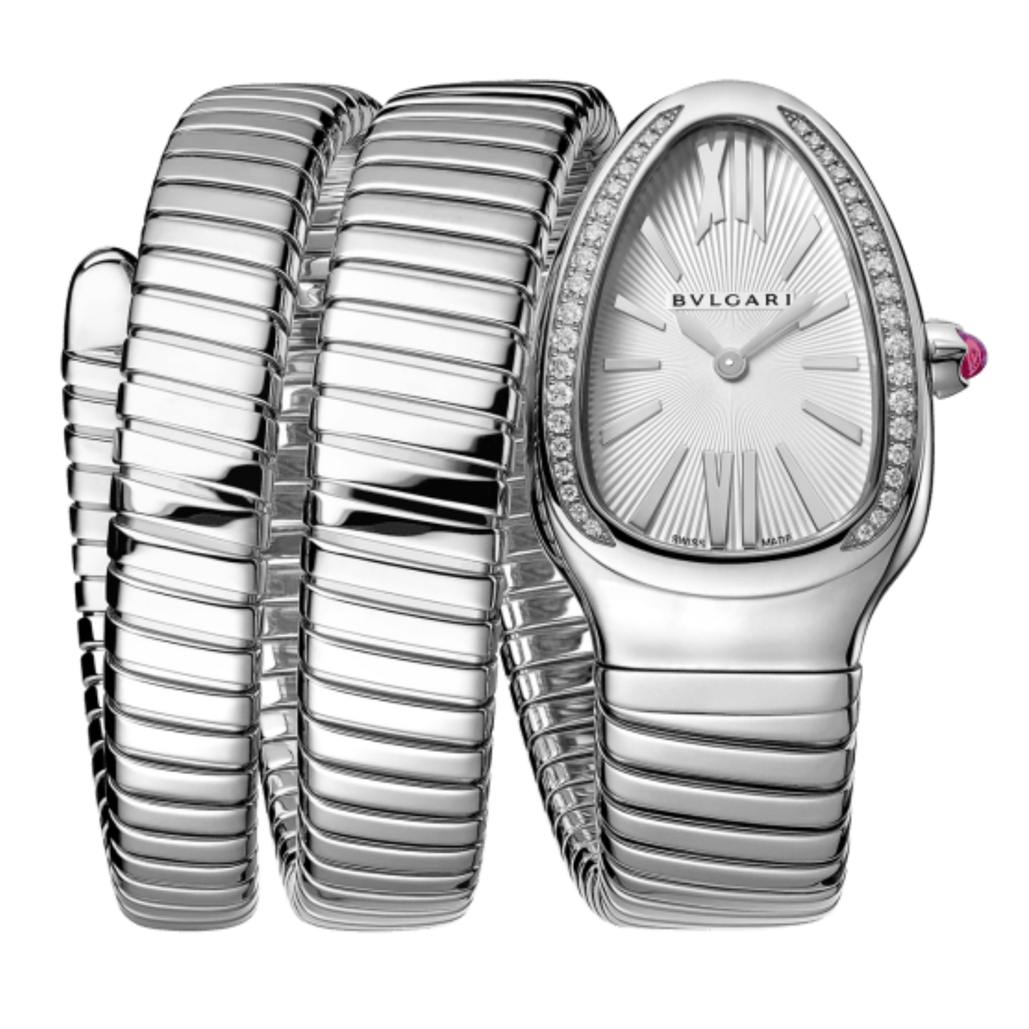 Bvlgari Ref. 101910 Stainless Steel White Dial Serpenti Double Coil with Diamond Bezel