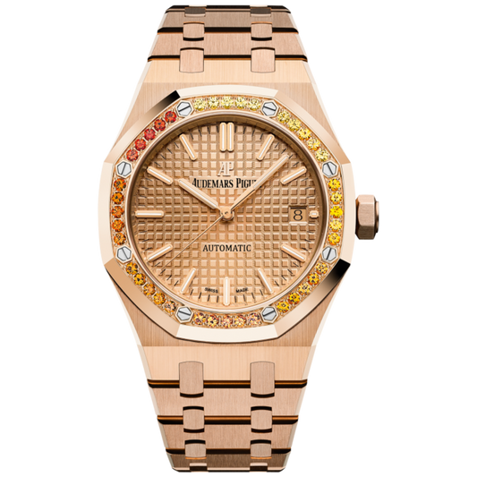 Audemars Piguet Royal Oak Ref. 15451OR.YY.1256OR.01 37MM Rose Gold Champagne Dial with Gemset Orange Sapphire Gradient Bezel