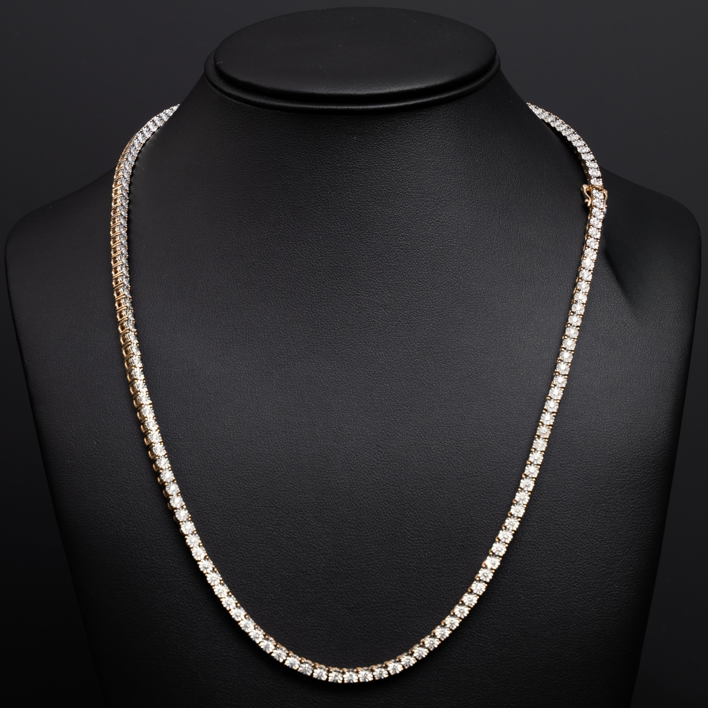 10k Yellow Gold Illusion Setting Tennis Necklace - 45.95 grams - 4.36 cts -  22 inches
