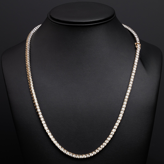 10k Yellow Gold Illusion Setting Tennis Necklace - 45.95 grams - 4.36 cts -  22 inches