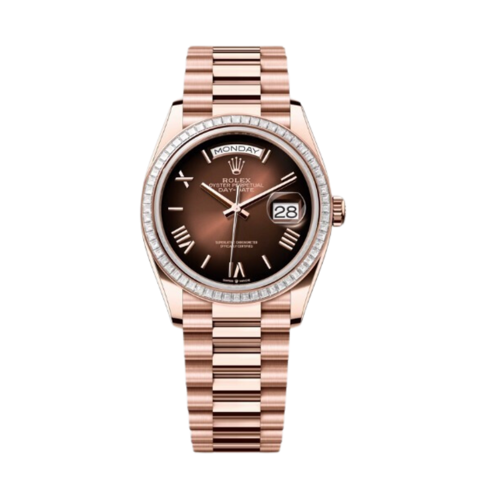 Rolex Day-Date Ref. 128395TBR 36MM Everose Gold Ombré Brown Dial Diamond Set Bezel