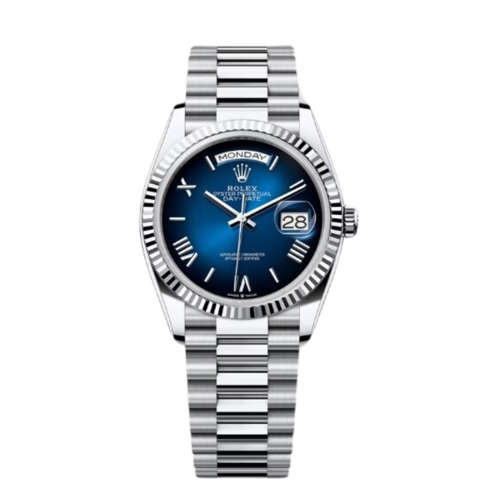 Rolex Day-Date Ref. 128236 36MM Platinum Ombré Blue Dial