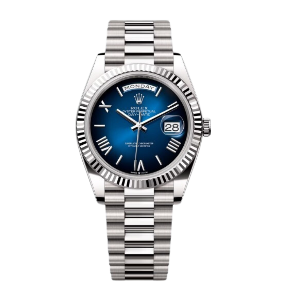 Rolex Day-Date Ref. 228239 40MM White Gold Case Ombré Smoke Blue Dial