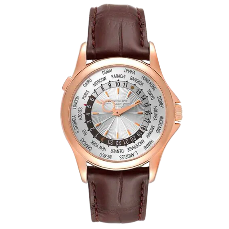 Patek Philippe World Time Ref. 5130R-001  Rose Gold White Dial on Leather